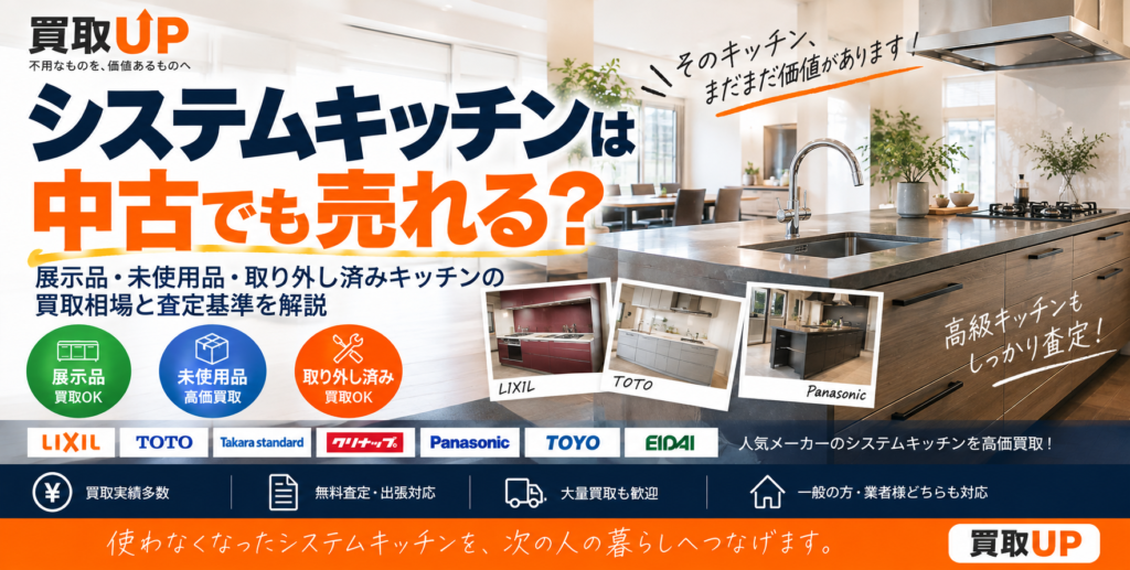 システムキッチンは中古でも売れる？ 展示品・未使用品・取り外し済みキッチンの買取相場と査定基準を解説 1024x517
