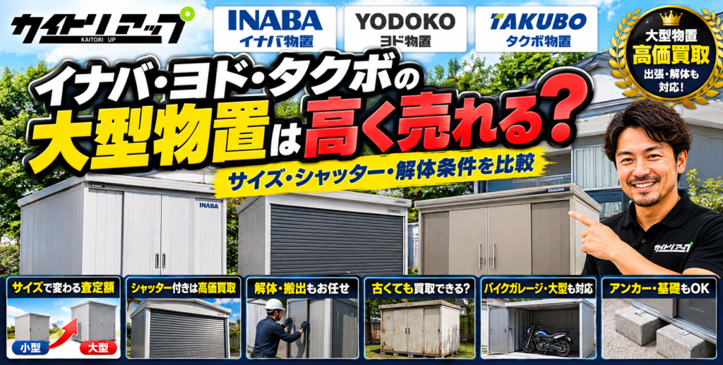 ナバ・ヨド・タクボの大型物置は高く売れる？ サイズ・シャッター・解体条件を比較 1024x517