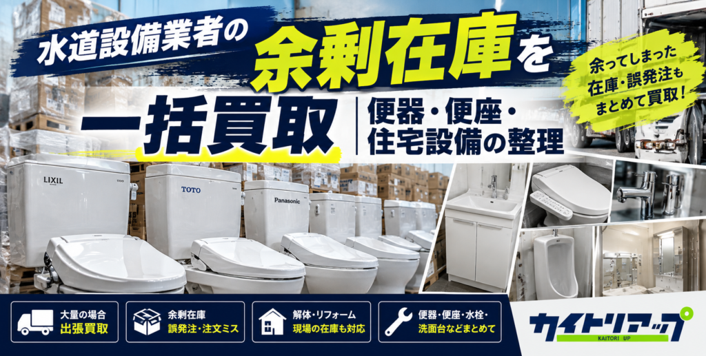 水道設備業者の余剰在庫を一括買取|便器・便座・住宅設備の整理 水道設備業者の余剰在庫を一括買取|便器・便座・住宅設備の整理 1024x517