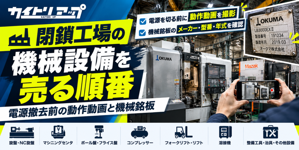 閉鎖工場の機械設備を売る順番|電源撤去前の動作動画と機械銘板 閉鎖工場の機械設備を売る順番|電源撤去前の動作動画と機械銘板 1024x517