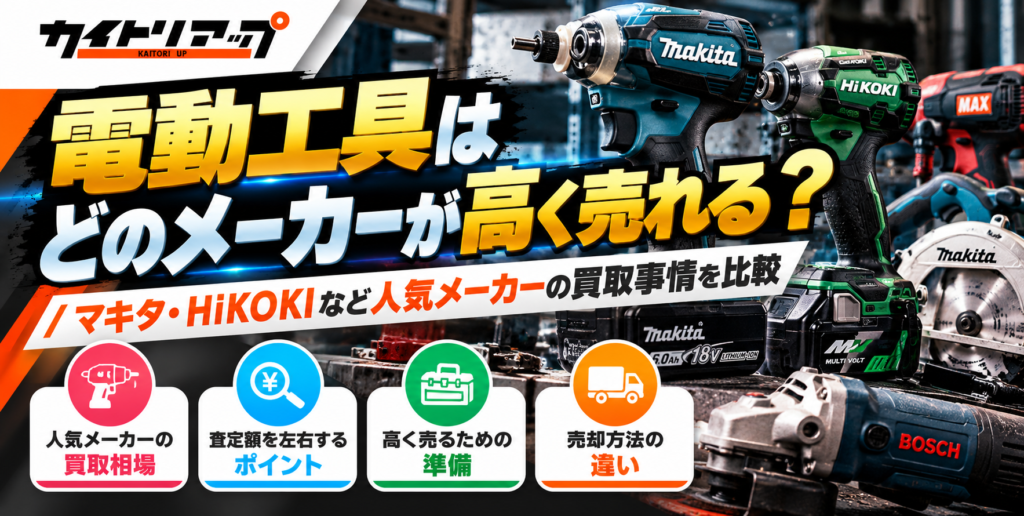 電動工具はどのメーカーが高く売れる?マキタ・HiKOKIなど人気メーカーの買取事情を比較 電動工具はどのメーカーが高く売れる?マキタ・HiKOKIなど人気メーカーの買取事情を比較 1024x516